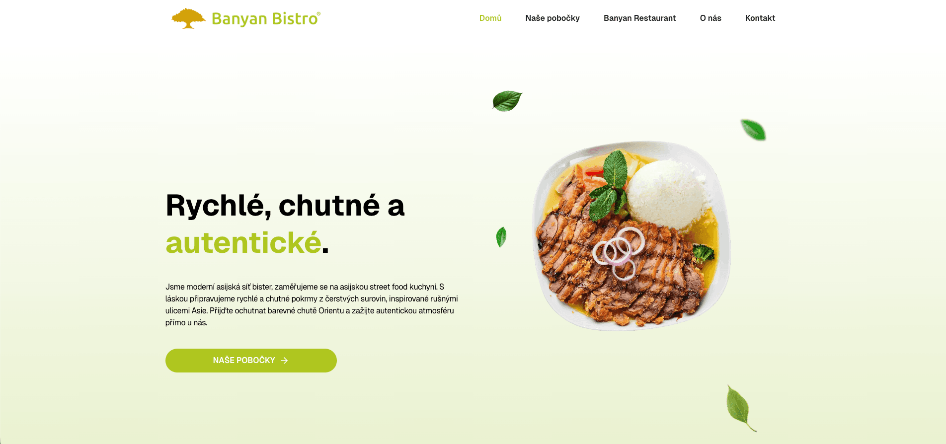 Prezentační web Banyan Bistro s dynamickou mapou poboček